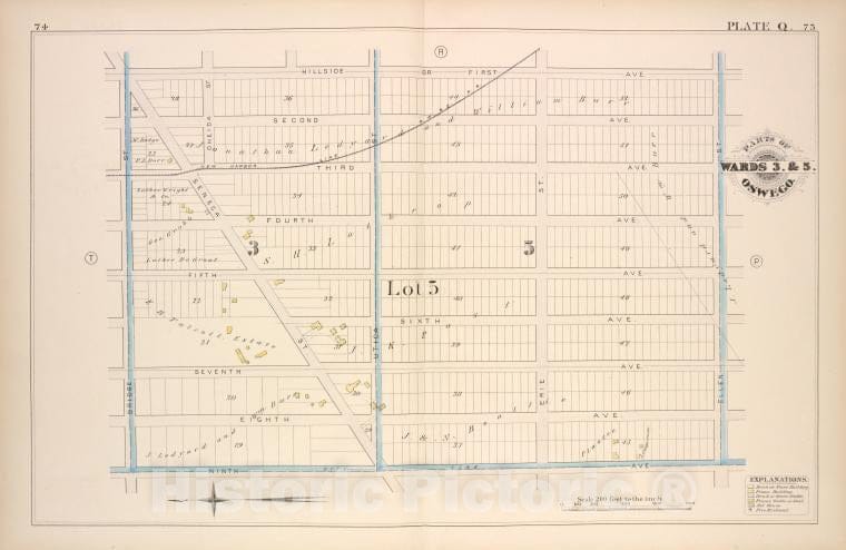 Historic Map - 1880 Oswego, New York (N.Y.), Part Of Ward 3. & 5. [Plate Q.] - Vintage Wall Art