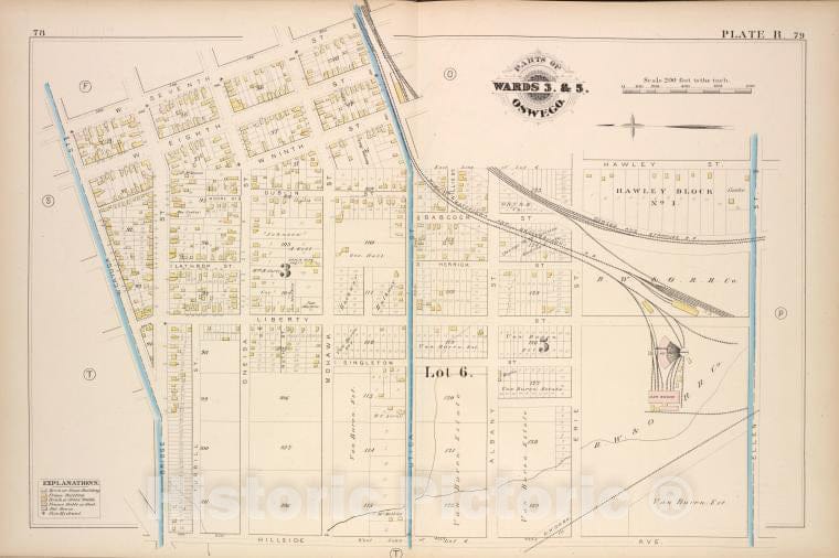 Historic Map - 1880 Oswego, New York (N.Y.), Part Of Ward 3. & 5. [Plate R.] - Vintage Wall Art