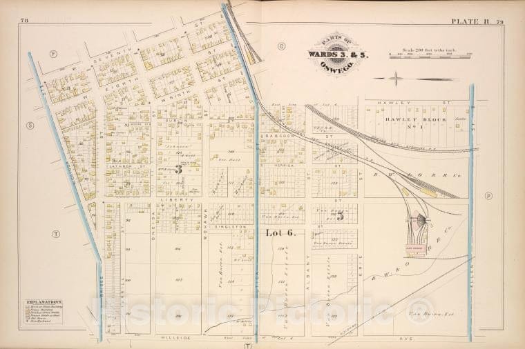 Historic Map - 1880 Oswego, New York (N.Y.), Part Of Ward 3. & 5. [Plate R.] - Vintage Wall Art
