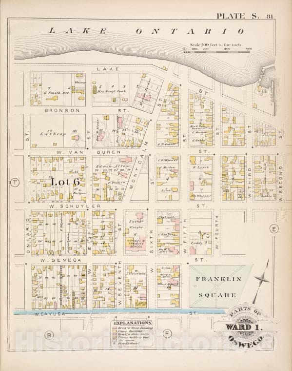 Historic Map - 1880 Oswego, New York (N.Y.), Part Of Ward 1. [Plate S.] - Vintage Wall Art