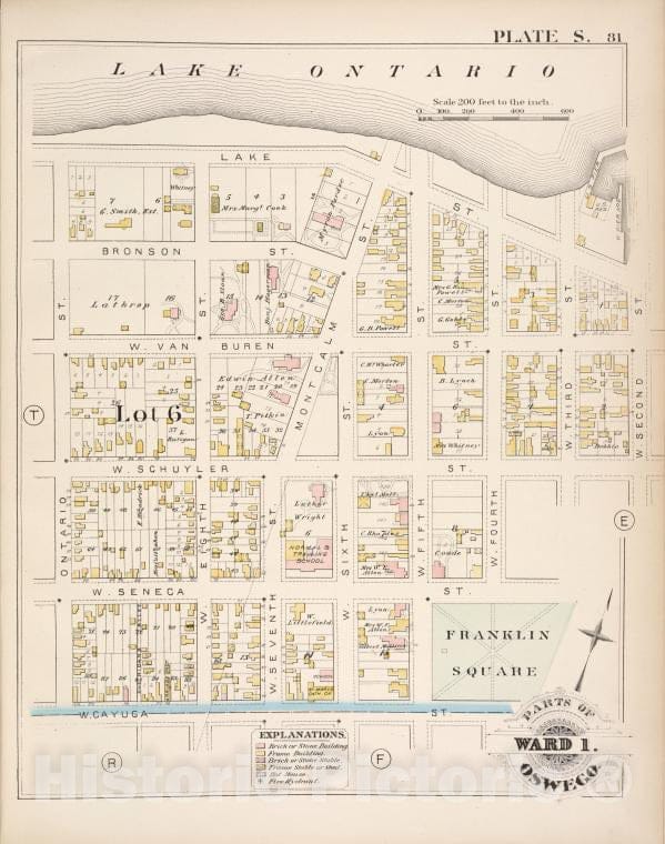 Historic Map - 1880 Oswego, New York (N.Y.), Part Of Ward 1. [Plate S.] - Vintage Wall Art