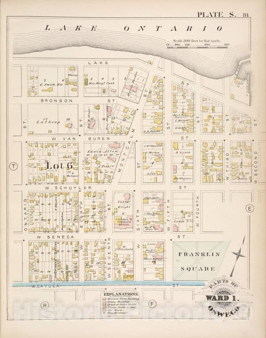 Historic Map - 1880 Oswego, New York (N.Y.), Part Of Ward 1. [Plate S.] - Vintage Wall Art