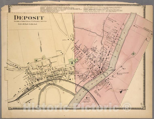 Historic 1869 Map - Deposit [Village] - Delaware County (N.Y.Atlas Of Delaware Co, New York - Vintage Wall Art