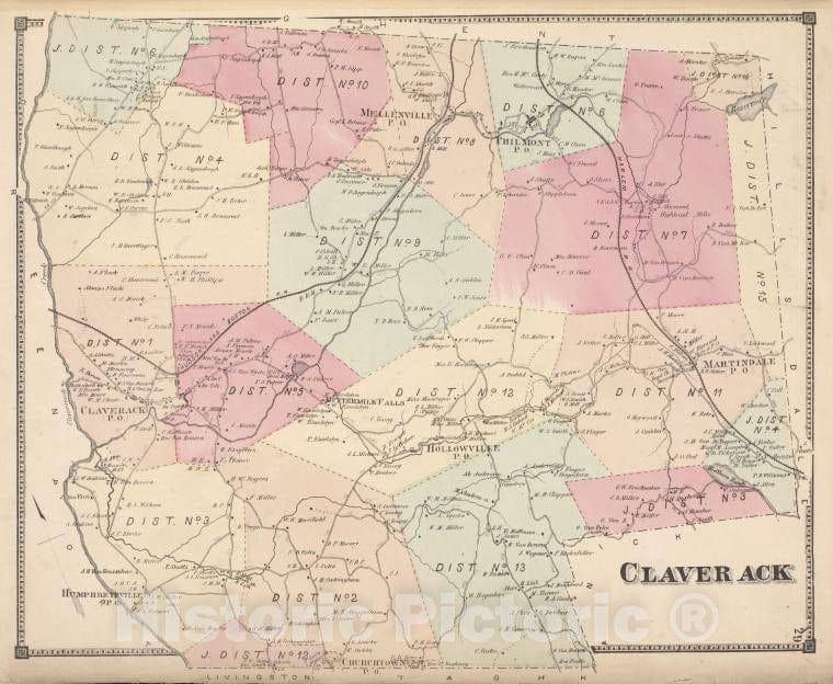 Historic 1873 Map - Claverack [Township] - Columbia County (N.Y.Atlas Of Columbia County, New York. - Vintage Wall Art