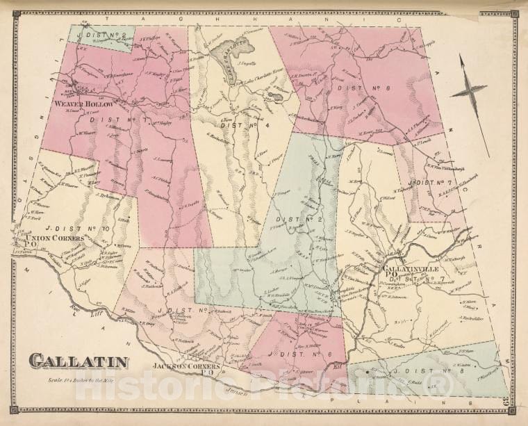 Historic 1873 Map - Gallatin [Township] - Columbia County (N.Y.Atlas Of Columbia County, New York. - Vintage Wall Art