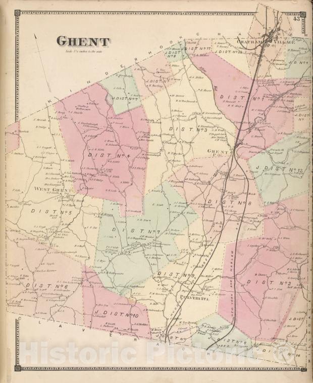Historic 1873 Map - Ghent [Township] - Columbia County (N.Y.Atlas Of Columbia County, New York. - Vintage Wall Art