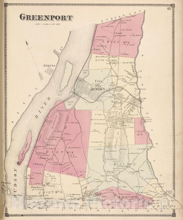 Historic 1873 Map - Greenport [Township] - Columbia County (N.Y.Atlas Of Columbia County, New York. - Vintage Wall Art