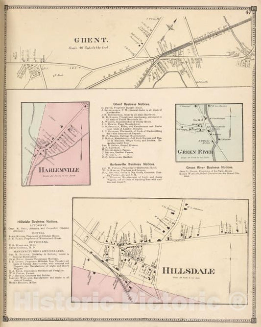 Historic Map - 1873 Columbia County, New York (N.Y.), Ghent, Harlemville - Vintage Wall Art