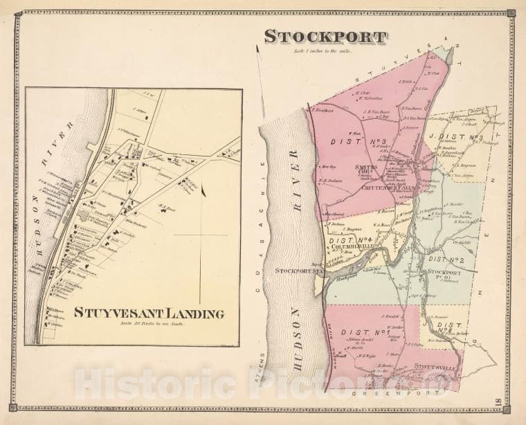 Historic 1873 Map - Stuyvesant Landing [Village]; Stockport [Township] - Columbia County (N.Y.Atlas Of Columbia County, New York. - Vintage Wall Art