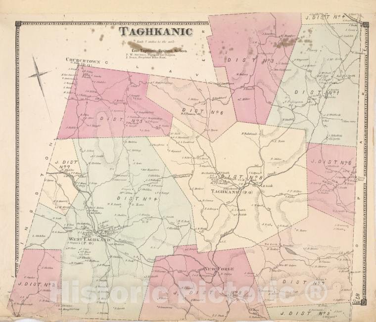 Historic 1873 Map - Taghkanic [Township] - Columbia County (N.Y.Atlas Of Columbia County, New York. - Vintage Wall Art
