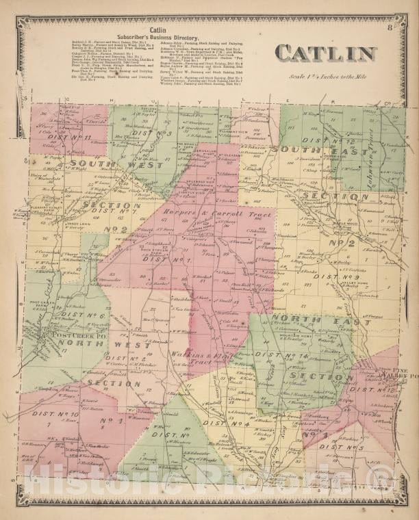 Historic Map - 1869 Chemung County, New York (N.Y.), Catlin Business Directory; Catlin - Vintage Wall Art