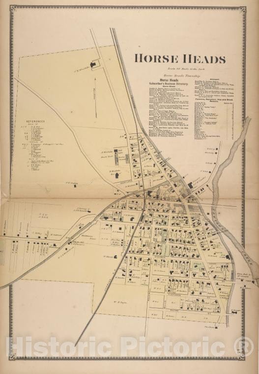 Historic Map - 1869 Chemung County, New York (N.Y.), Horse Heads; Horse Heads Subscriber'S Business Directory. - Vintage Wall Art