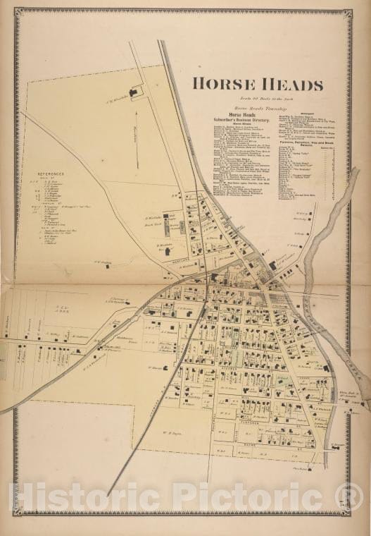 Historic Map - 1869 Chemung County, New York (N.Y.), Horse Heads; Horse Heads Subscriber'S Business Directory. - Vintage Wall Art