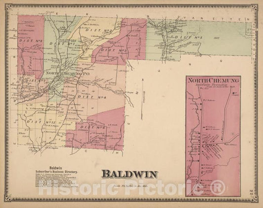 Historic Map - 1869 Baldwin Subscriber'S Business Directory; Baldwin ; North Chemung - Vintage Wall Art