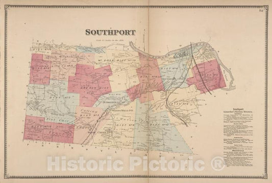 Historic Map - 1869 Chemung County, New York (N.Y.), Southport ; Southport Subscriber'S Business Directory. - Vintage Wall Art