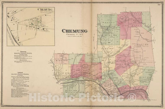 Historic Map - 1869 Chemung County, New York (N.Y.), Chemung; Chemung Subscriber'S Business Directory; Ashland Subscriber'S Business Directory; Chemung - Vintage Wall Art