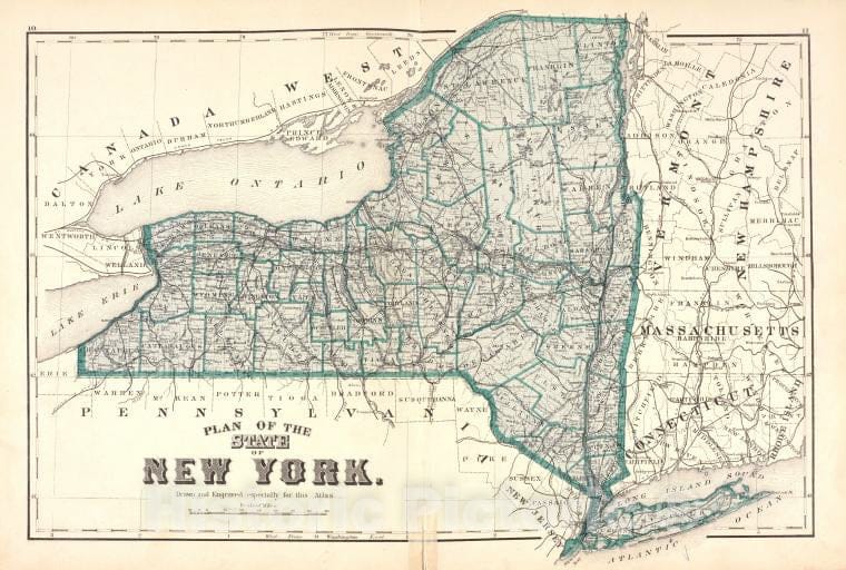 Historic Map - Plan Of The State Of New York. - New York (Statecounty Atlas Of Cayuga, New York. - Vintage Wall Art