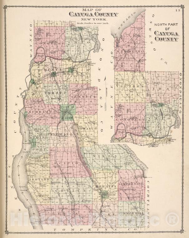 Historic Map - Map Of Cayuga County New York; North Part Of Cayuga County - Cayuga County (N.Y.County Atlas Of Cayuga, New York. - Vintage Wall Art