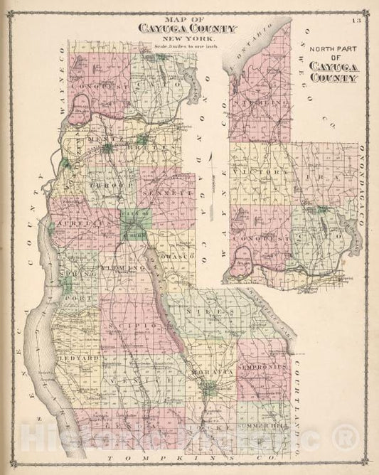 Historic Map - Map Of Cayuga County New York; North Part Of Cayuga County - Cayuga County (N.Y.County Atlas Of Cayuga, New York. - Vintage Wall Art
