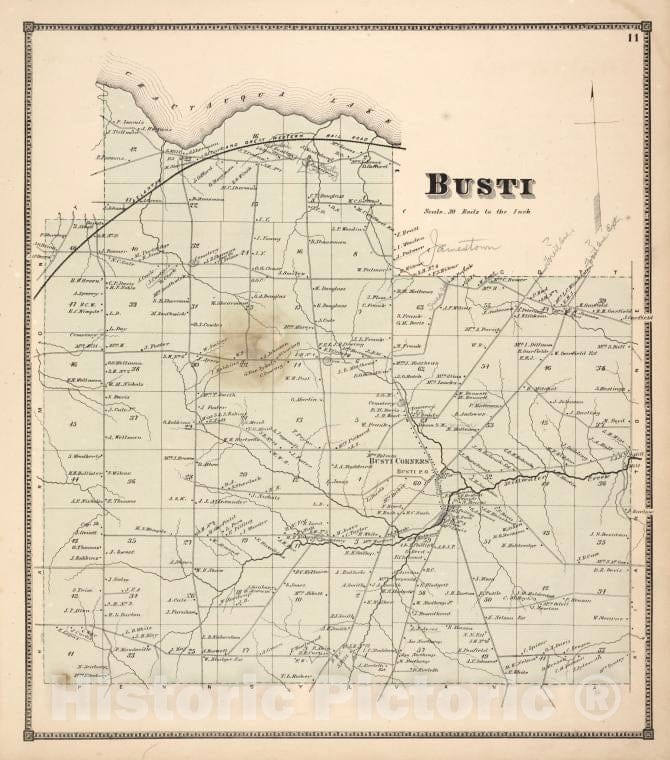 Historic Map - 1867 Chautauqua County, New York, Busti - Vintage Wall Art