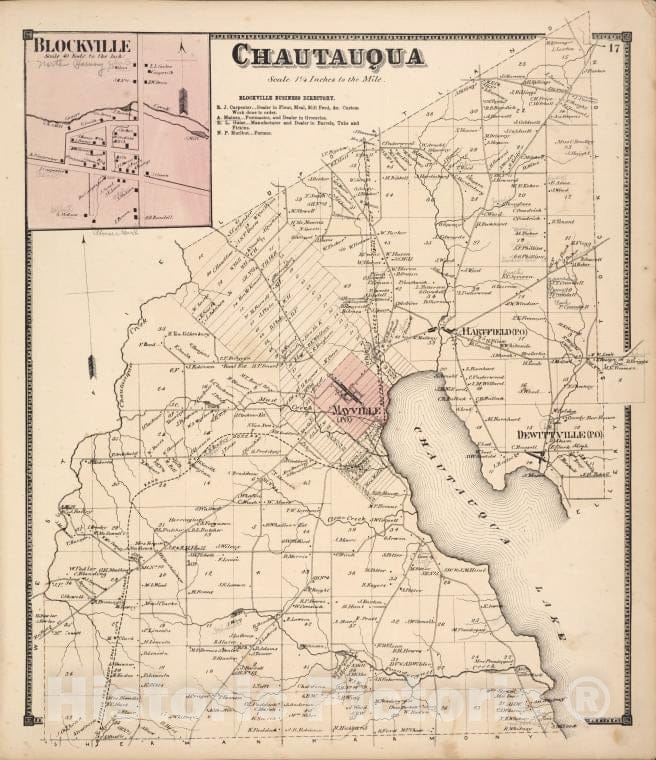 Historic 1867 Map - Blockville [Village]; Chautauqua [Township]; Blockville Business - Vintage Wall Art