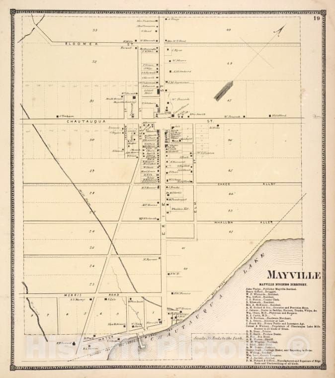 Historic 1867 Map - Mayville [Village]; Mayville Business Directory. - Vintage Wall Art