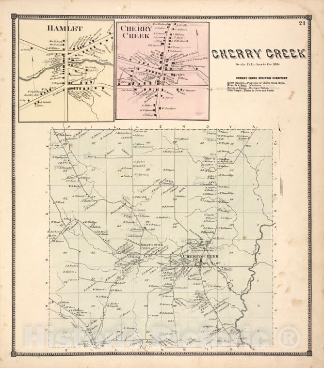 Historic 1867 Map - Hamlet [Village]; Cherry Creek [Village]; Cherry Creek [Village] - Vintage Wall Art