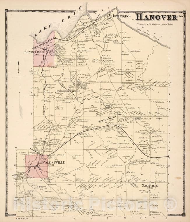 Historic Map - 1867 Chautauqua County, New York, Hanover - Vintage Wall Art
