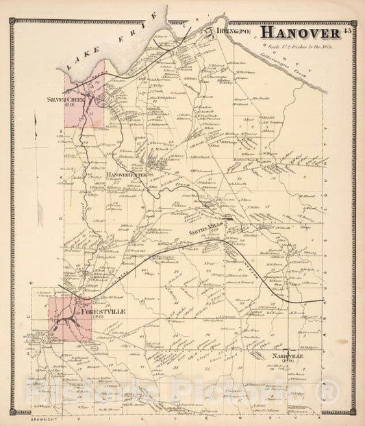 Historic Map - 1867 Chautauqua County, New York, Hanover - Vintage Wall Art