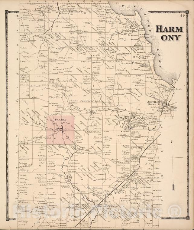Historic Map - 1867 Chautauqua County, New York, Harmony - Vintage Wall Art