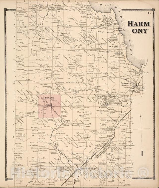 Historic Map - 1867 Chautauqua County, New York, Harmony - Vintage Wall Art