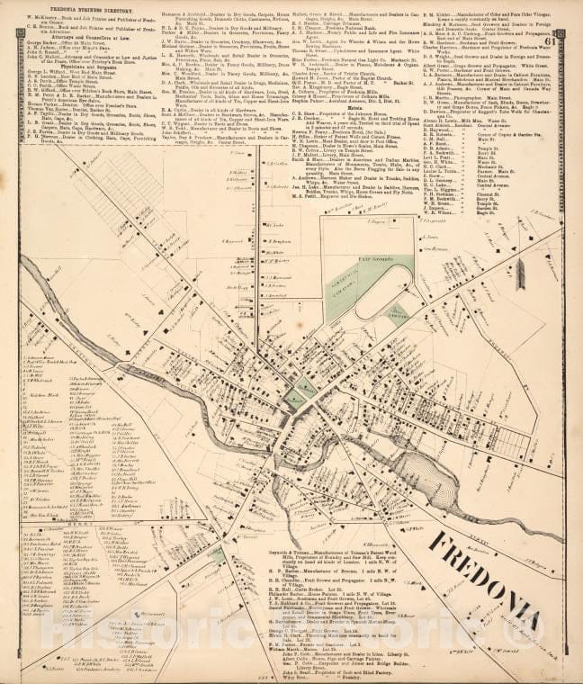 Historic 1867 Map - Fredonia Business Directory; Fredonia [Village] - Vintage Wall Art