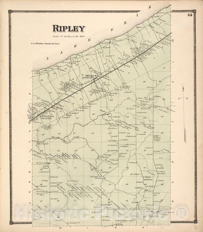 Historic Map - 1867 Chautauqua County, New York, Ripley - Vintage Wall Art