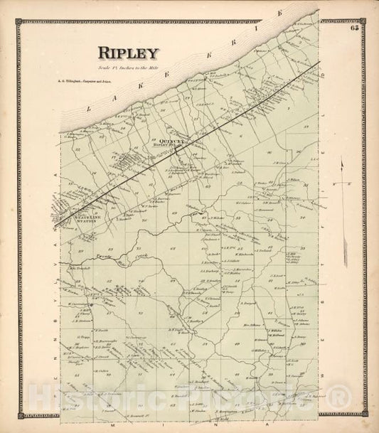 Historic Map - 1867 Chautauqua County, New York, Ripley - Vintage Wall Art
