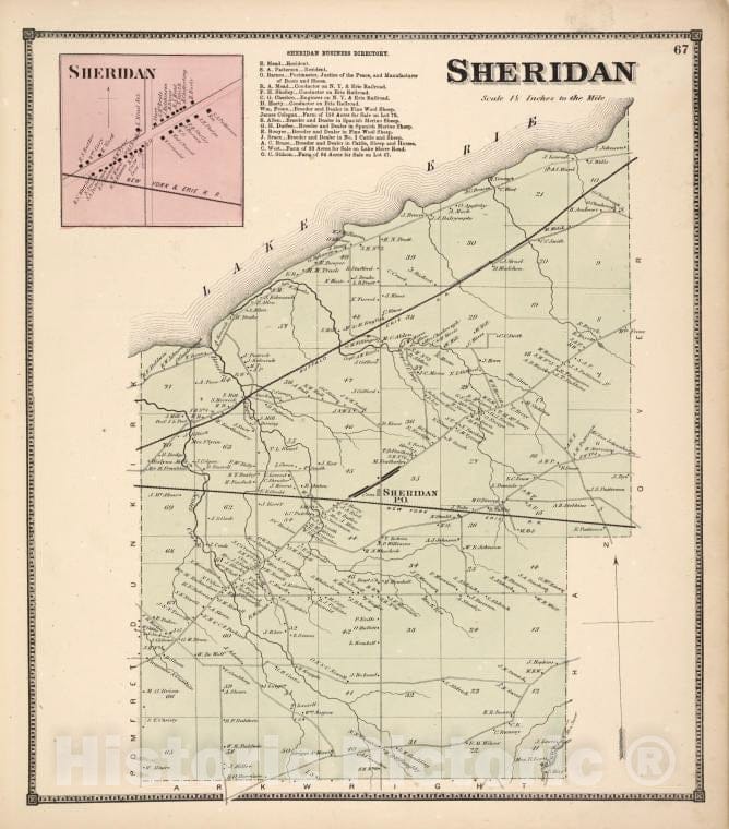Historic 1867 Map - Sheridan [Village]; Sheridan Business Directory; Sheridan [Town - Vintage Wall Art