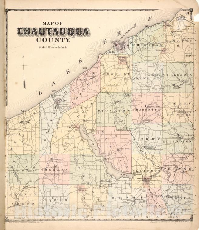 Historic Map - 1867 Chautauqua County, New York, Map Of Chautauqua County. - Vintage Wall Art