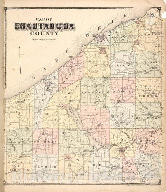 Historic Map - 1867 Chautauqua County, New York, Map Of Chautauqua County. - Vintage Wall Art
