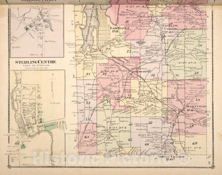 Historic Map - 1875 Cayuga, New York, Martville; Sterling Valley; Strerling Centre; Strerling - Vintage Wall Art
