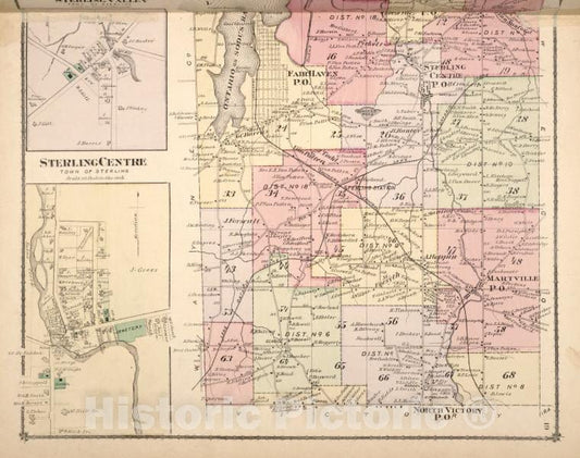 Historic Map - 1875 Cayuga, New York, Martville; Sterling Valley; Strerling Centre; Strerling - Vintage Wall Art