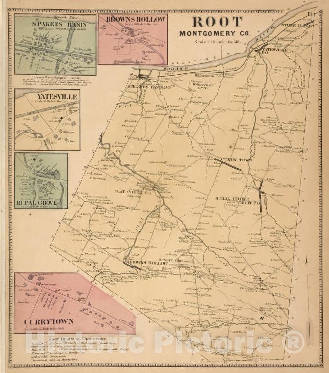 Historic 1868 Map - Currytown [Village]; Sprakers Basin [Village]; Sprakers Basin [V - Vintage Wall Art