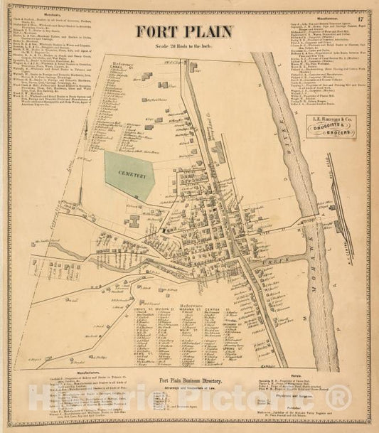Historic Map - 1868 New York (N.Y.), Fort Plain [Village]; Fort Plain Business Directory; - Vintage Wall Art