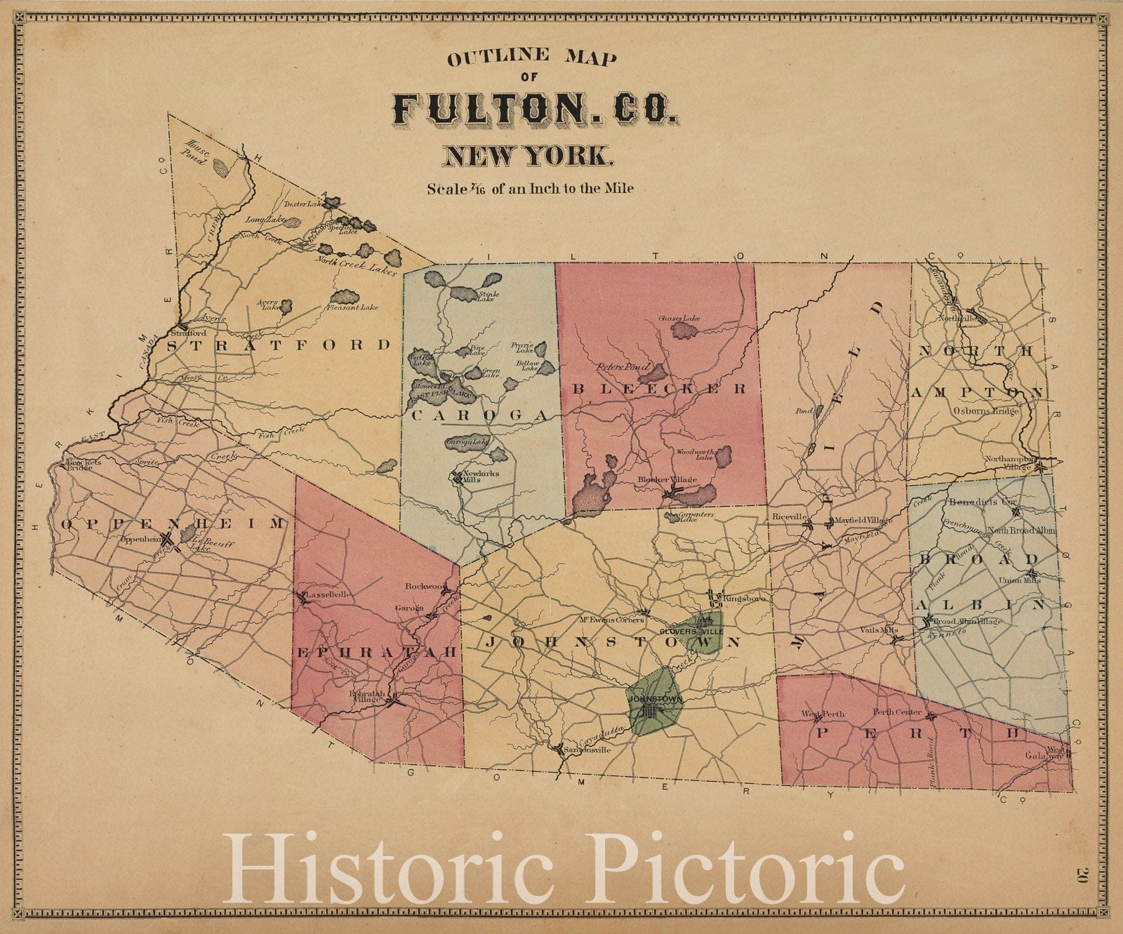 Historic Map - 1868 New York (N.Y.), Outline Map Of Fulton Co. New York. - Vintage Wall Art