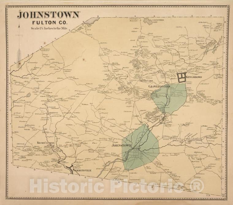 Historic Map - 1868 New York (N.Y.), Johnstown Fulton Co. [Township] - Vintage Wall Art
