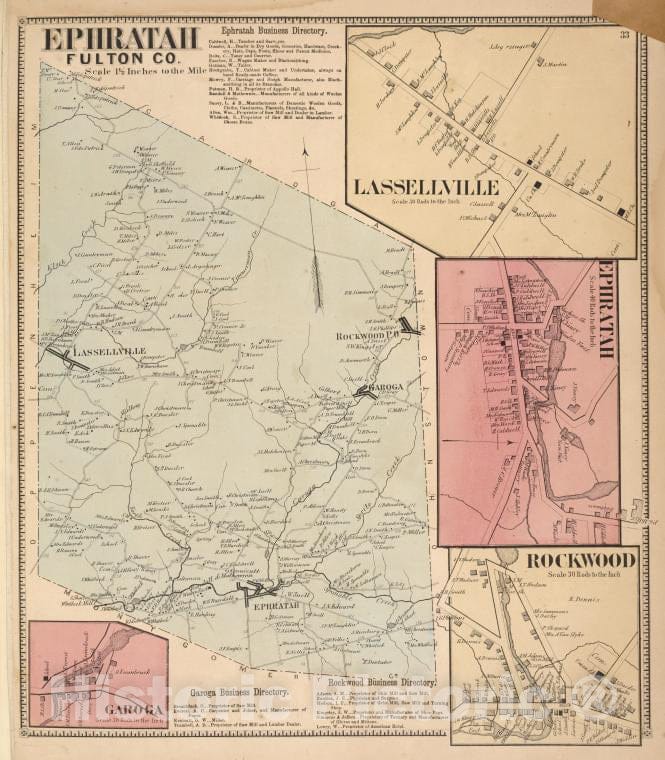 Historic 1868 Map - Ephratah Fulton Co. [Township]; Ephratah Business Directory; L - Vintage Wall Art