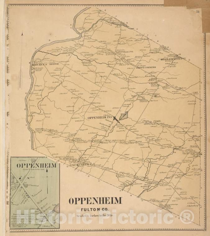 Historic 1868 Map - Oppenheim Fulton Co. [Township]; Oppenheim [Village]; Oppenheim - Vintage Wall Art