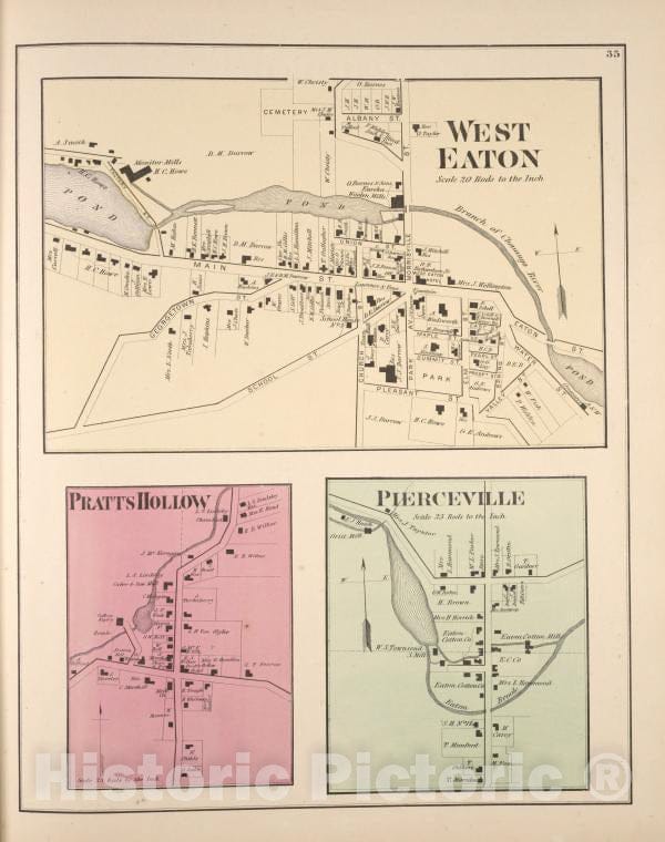 Historic 1875 Map - West Eaton [Village]; Pratts Hollow [Village]; Pierceville [Vill - Vintage Wall Art