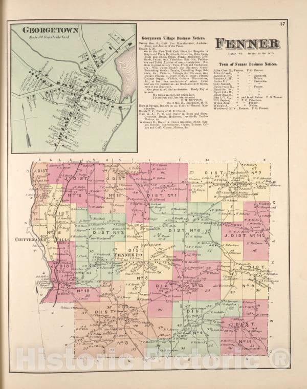 Historic 1875 Map - Georgetown [Village]; Georgetown Village Business Notices; Tow - Vintage Wall Art