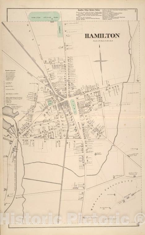 Historic 1875 Map - Hamilton Village Business Notices; Hamilton [Village] - Vintage Wall Art