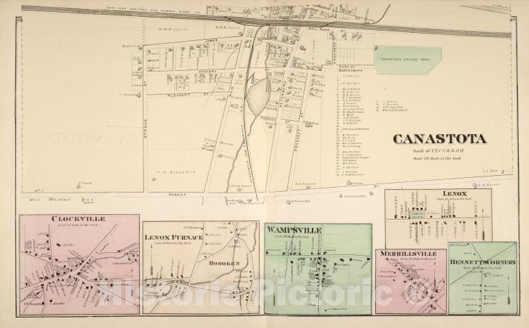 Historic 1875 Map - Canastota [Village]; Clockville [Village]; Lenox Furnace [Villag - Vintage Wall Art