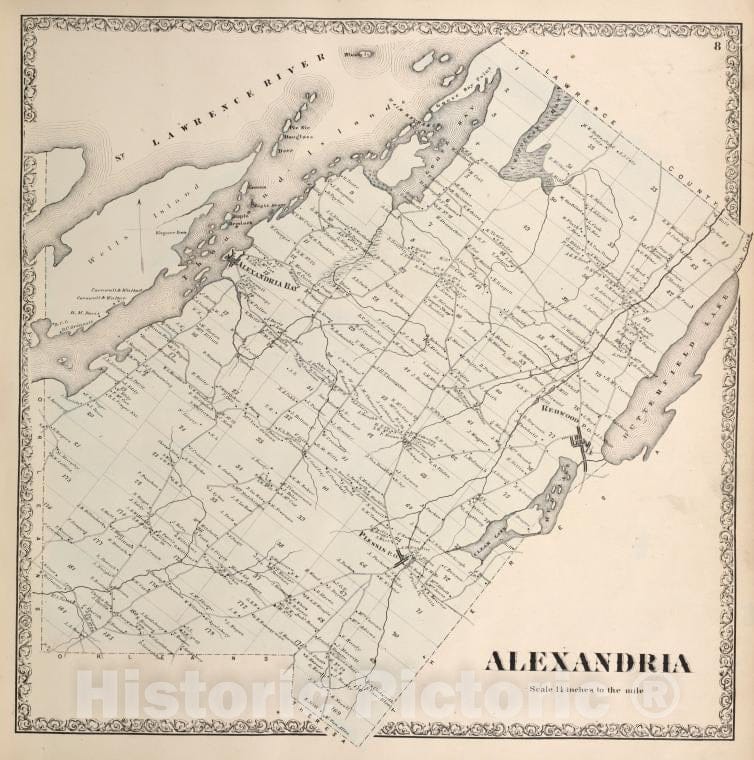 Historic Map - 1864 Jefferson County (N.Y.), Alexandria - Vintage Wall Art